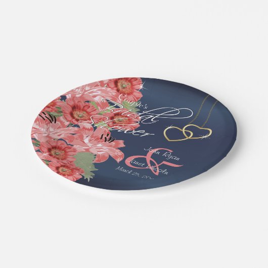 Gold Hearts op koraal- en marineslak Papieren Bordje (Gekanteld)