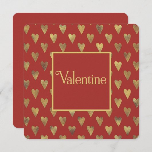 Gold Hearts op rood, Valentijns Feestdagenkaart (Voorkant / Achterkant)