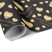 Gold Hearts op zwart Cadeaupapier (Rol Hoek)