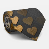 Gold Hearts op zwarte elegante Valentijn Stropdas (Opgerold)