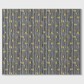 Gold Hearts op zwarte en witte strepen Cadeaupapier (Vlak)
