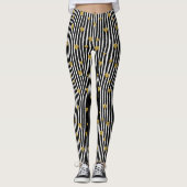 Gold Hearts op zwarte en witte strepen Leggings (Voorkant)