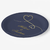 Gold Hearts-Ornament | Navy Blue Wedding Papieren Bordje (Gekanteld)