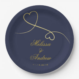 Gold Hearts-Ornament | Navy Blue Wedding Papieren Bordje