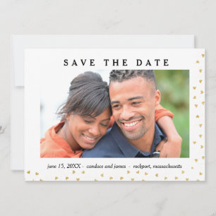 Gold Hearts Photo Save the Date Kaart