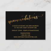Gold Hearts Script Black Wedding Accommodaties Informatiekaartje (Voorkant)