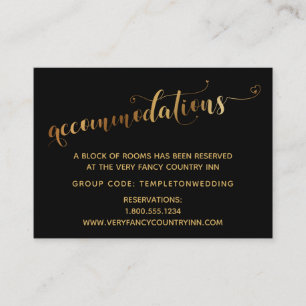 Gold Hearts Script Black Wedding Accommodations Informatiekaartje