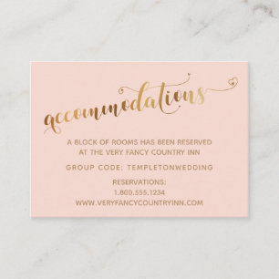 Gold Hearts Script Blush Wedding Accommodations Informatiekaartje
