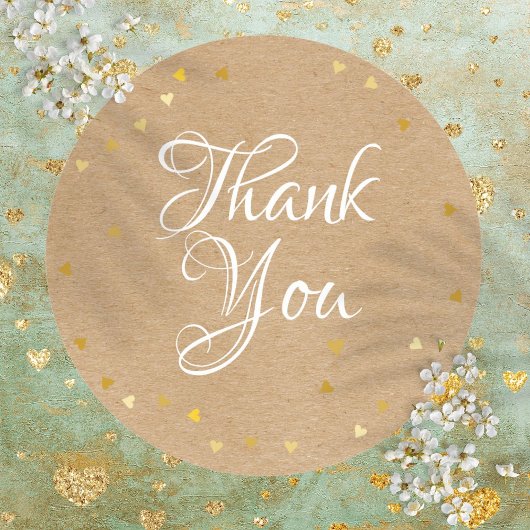 Gold Hearts Script Dank u rustieke Kraft Boho Ronde Sticker