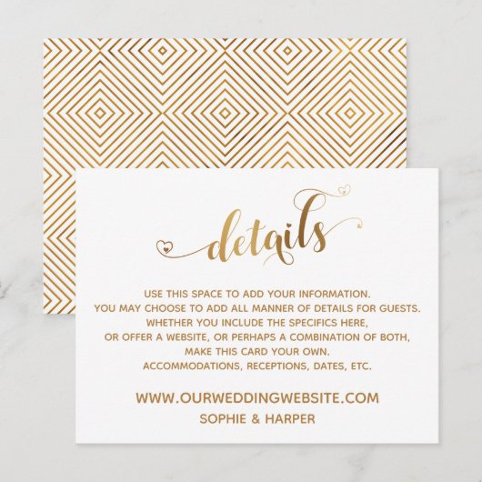 Gold Hearts Script, diamanten details op wit Briefkaart (Voorkant / Achterkant)