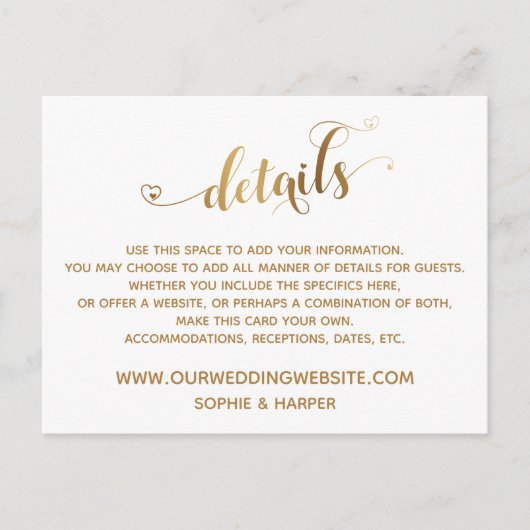 Gold Hearts Script, diamanten details op wit Briefkaart (Voorkant)