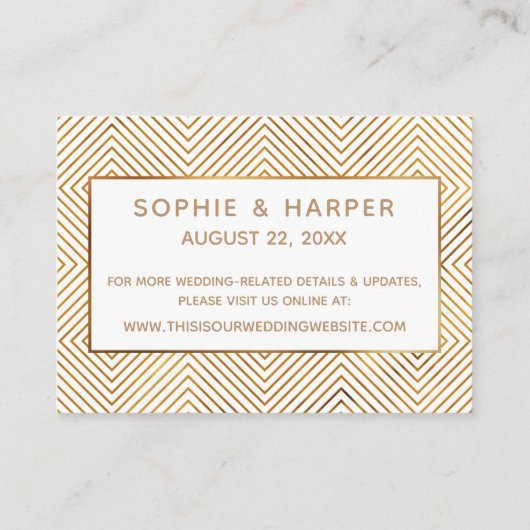 Gold Hearts Script White Wedding Accommodations Informatiekaartje (Achterkant)