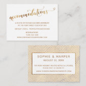 Gold Hearts Script White Wedding Accommodations Informatiekaartje (Voorkant / Achterkant)
