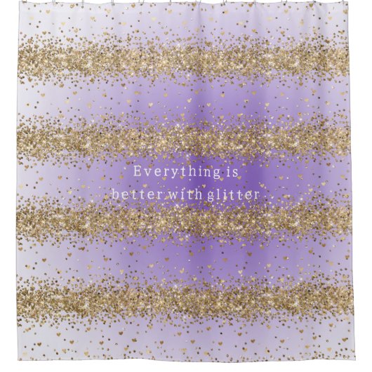 Gold Hearts Sparkle Paarse Glitter quote Douchegordijn (Voorkant)
