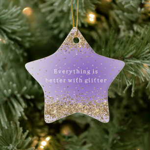 Gold Hearts Sparkle Paarse Glitter quote Keramisch Ornament