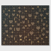Gold Hearts Stars op Black Birthday Wrapping Paper Cadeaupapier (Vlak)