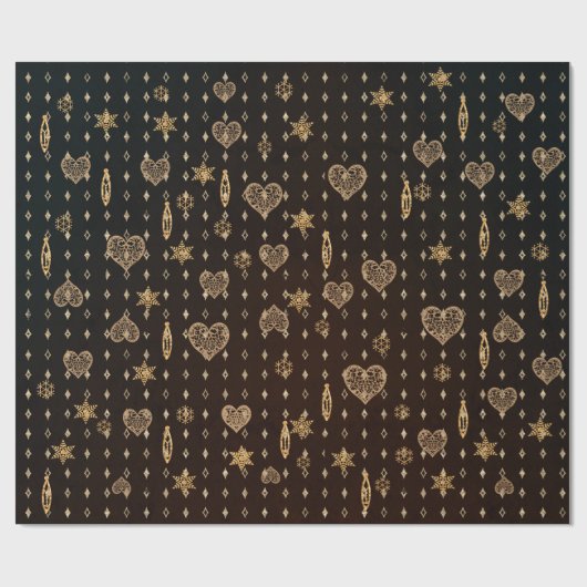 Gold Hearts Stars op Black Birthday Wrapping Paper Cadeaupapier (Vlak)