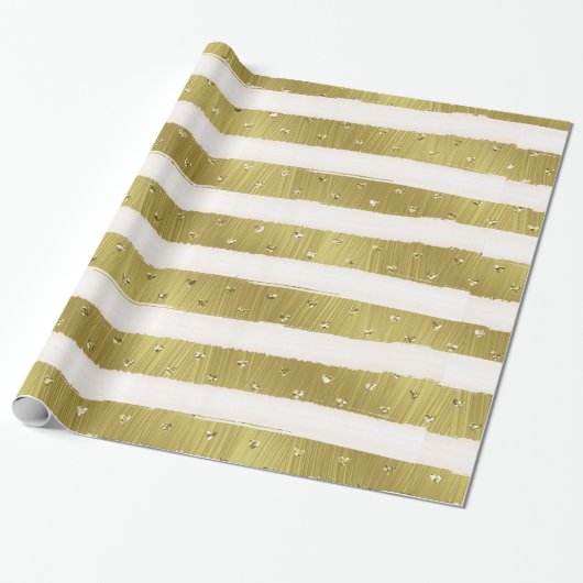 Gold Hearts Stripes Cadeaupapier (Uitgerold)