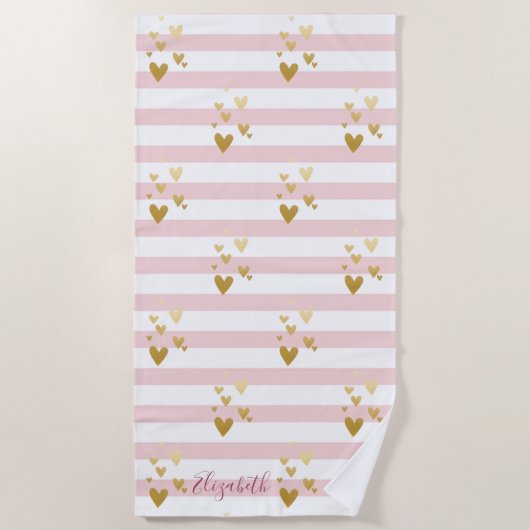 Gold Hearts Stripes Strandlaken (Voorkant)