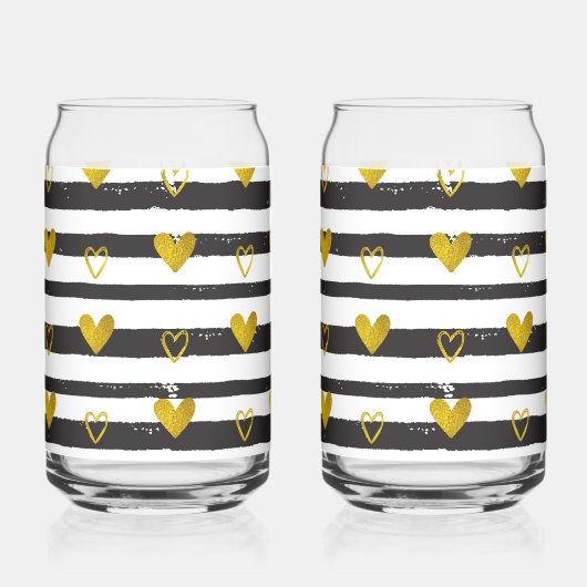 Gold Hearts Valentijns's Love Printed Can Glasses Blikvorm Glas (Voorkant)