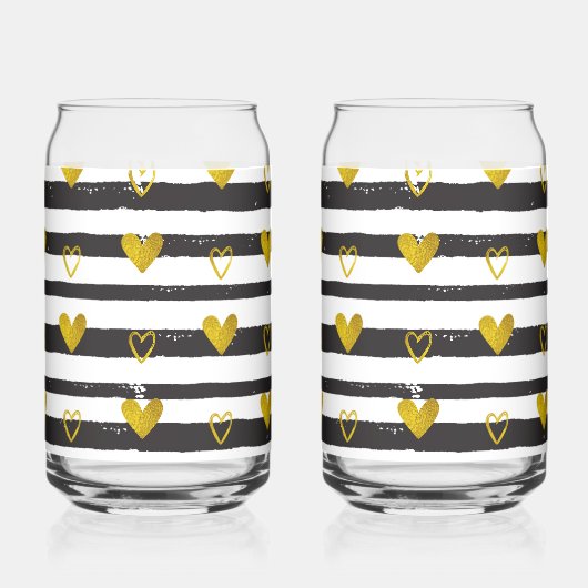 Gold Hearts Valentijns's Love Printed Can Glasses Blikvorm Glas (Achterkant)