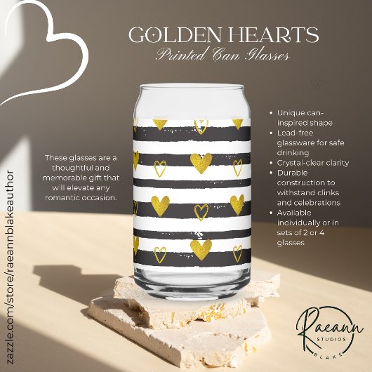 Gold Hearts Valentijns's Love Printed Can Glasses Blikvorm Glas
