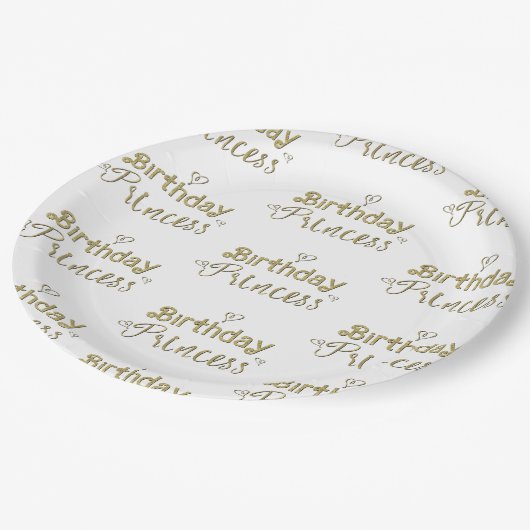 Gold Hearts Verjaardag Prinses Party Papieren Bordje (Gekanteld)