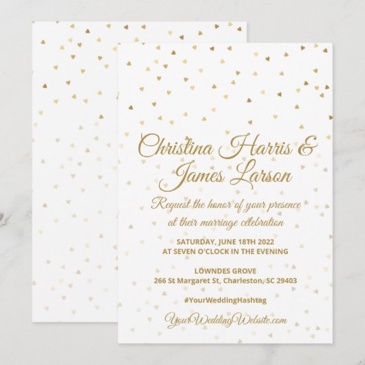 Gold Hearts Wedding Invitations Aankondiging (Voorkant / Achterkant)