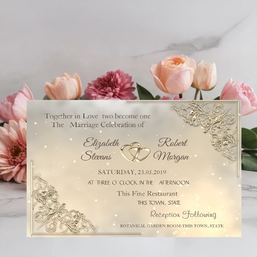 Gold Hearts Wedding & Registry Uitnodiging