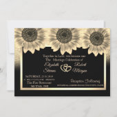 Gold Hearts, zonnebloemen, Glitter Wedding Invitat Kaart (Voorkant)