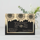 Gold Hearts, zonnebloemen, Glitter Wedding Invitat Kaart (Staand voorkant)