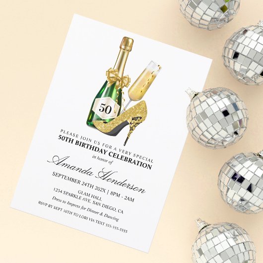 Gold Heels en Champagne Women's Birthday Kaart