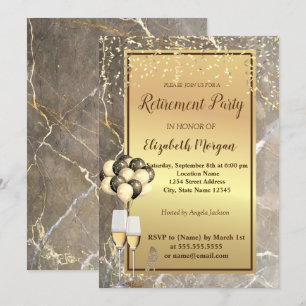 Gold Heels, glas, ballon, marmer Retirement Party Kaart