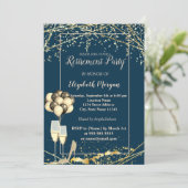 Gold Heels, glas, ballonnen, Navy Blue Retirement Kaart (Staand voorkant)