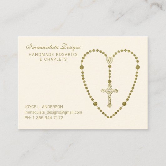 Gold Heilig Rosary Crucifix Religieuze Visitekaart Visitekaartje (Voorkant)