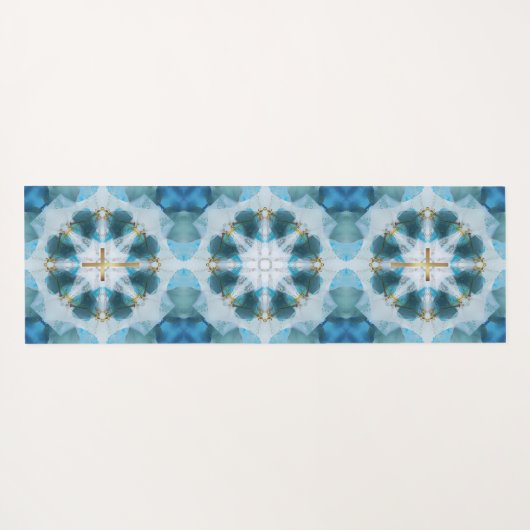 Gold Heilige Kruisspotlight,  blauwe Waterverf Yogamat (Achterkant (horizontaal))