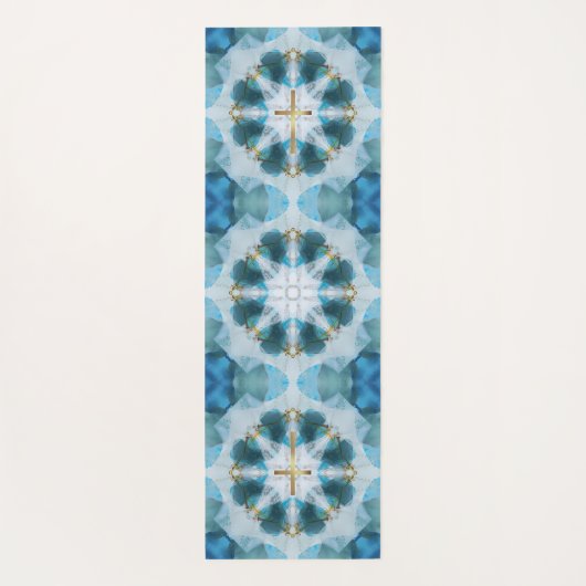 Gold Heilige Kruisspotlight,  blauwe Waterverf Yogamat (Achterkant)