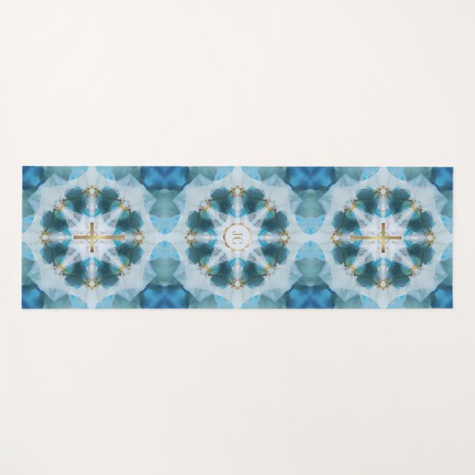 Gold Heilige Kruisspotlight,  blauwe Waterverf Yogamat (Voorkant (horizontaal))