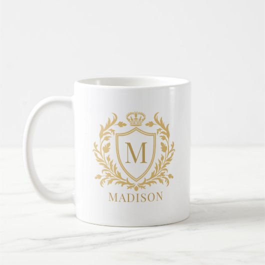 Gold Heraldic Crest Crown Monogram Koffiemok (Links)