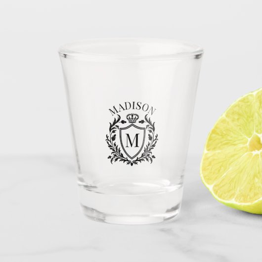 Gold Heraldic Crest Crown Monogram Shot Glas (Voorkant)