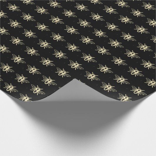 Gold Heraldic  Honey Bee Black  Cadeaupapier (Hoek)