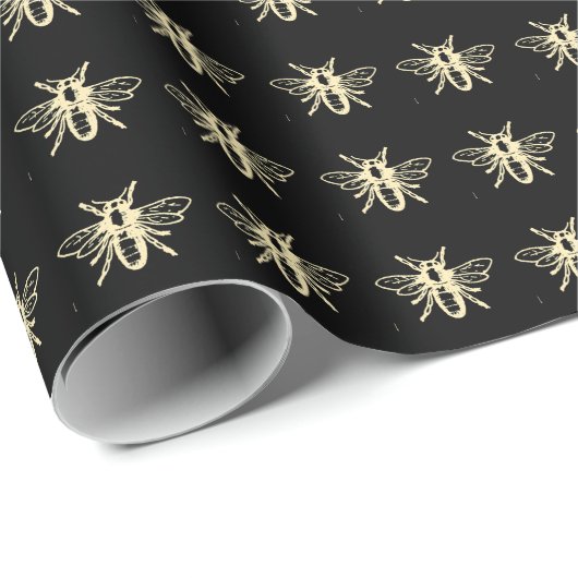 Gold Heraldic  Honey Bee Black  Cadeaupapier (Rol Hoek)