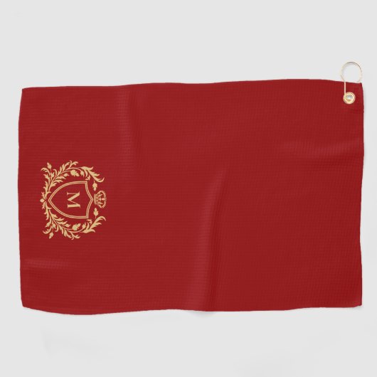Gold Heraldic Shield Monogram On Deep Purple Golfhanddoek (Horizontaal)