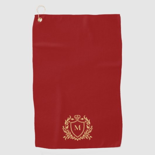 Gold Heraldic Shield Monogram On Deep Purple Golfhanddoek (Voorkant)