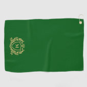 Gold Heraldic Shield Monogram On Green Golfhanddoek (Horizontaal)