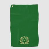 Gold Heraldic Shield Monogram On Green Golfhanddoek (Voorkant)
