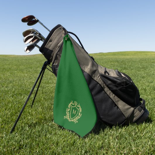 Gold Heraldic Shield Monogram On Green Golfhanddoek (Groen)