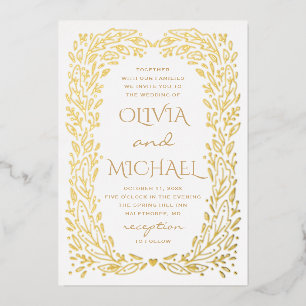 Gold herfst botanische bruiloft. Elegant herfstflo Folie Uitnodiging