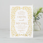 Gold herfst botanische bruiloft. Elegant herfstflo Folie Uitnodiging (Staand Voorkant)
