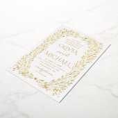 Gold herfst botanische bruiloft. Elegant herfstflo Folie Uitnodiging (Gedraaid)